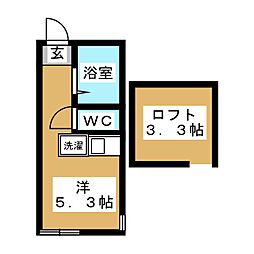 クレールプレイス白楽 2階ワンルームの間取り