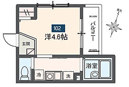 メルディア白楽 1Kの間取図画像