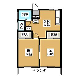 グリーンハイツ 2DKの間取図画像
