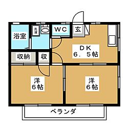フォーリスト1 2DKの間取図画像