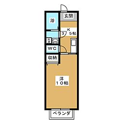 オアシス 1Kの間取図画像