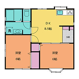 ヒルズＳＫ Ｂ 1階2DKの間取り