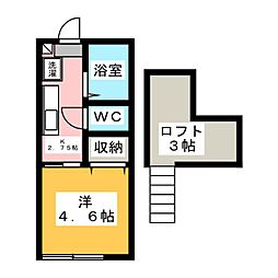 アクア和田 1階1Kの間取り
