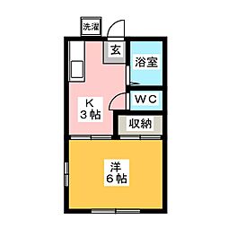 オークサイド北村 1Kの間取図画像