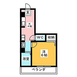 ハイライズ 1Kの間取図画像