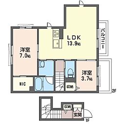 Y'sヒルメゾン2 2LDKの間取図画像