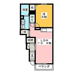 アムールA 1LDKの間取図画像