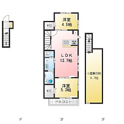 サンライズ希望ヶ丘B棟 2LDKの間取図画像