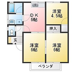 レジデンスエルム2 3DKの間取図画像