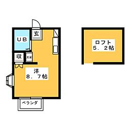 アルコーブ笹野台 ワンルームの間取図画像