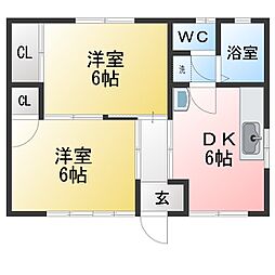 グリーン戸崎 2DKの間取図画像