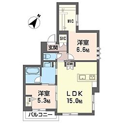 ラ・ピネータ鎌倉 2LDKの間取図画像