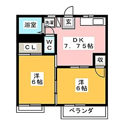 常楽ハイツ2 2DKの間取図画像