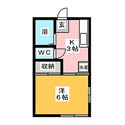 セピアンドエル2 1Kの間取図画像