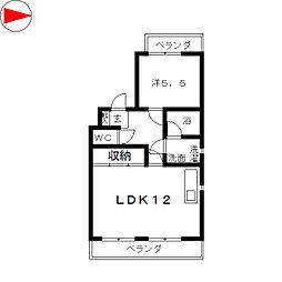 ヒルクレスト石川 1LDKの間取図画像