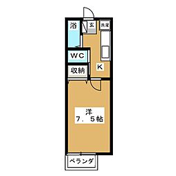 ロイヤルハイム 2階1Kの間取り
