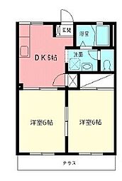 プレミアム相模台 1階2DKの間取り