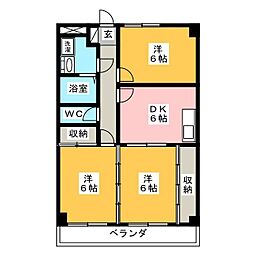 タウン泉の森1 3DKの間取図画像