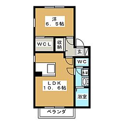 ディアコートKM 1LDKの間取図画像