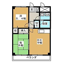 コンフォートソシアK 2DKの間取図画像