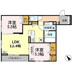 シャルムコート 2LDKの間取図画像