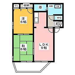 リバティ・ベル 1階2DKの間取り