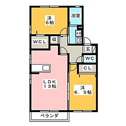 サウスウィンド 2LDKの間取図画像