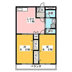 コンフォート辰己C館 2LDKの間取図画像