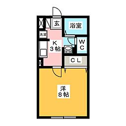リヴェールS2 1Kの間取図画像
