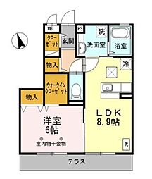 ミルフルール2 1LDKの間取図画像