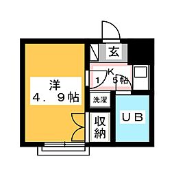 ハイツウィスタリアB 1Kの間取図画像