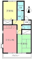 フラワーメゾン 2DKの間取図画像