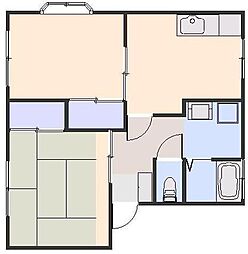 リバーサイドタウン 1階2DKの間取り