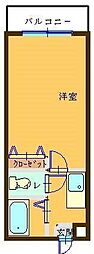 パレスコートI 1階1Kの間取り