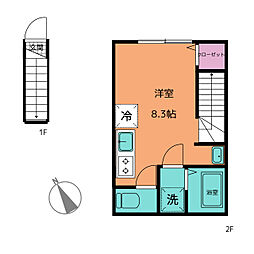 京成松戸線 松戸新田駅 徒歩3分の賃貸アパート 2階ワンルームの間取り