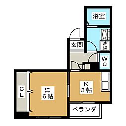 JR常磐線 松戸駅 徒歩6分の賃貸マンション 2階1Kの間取り