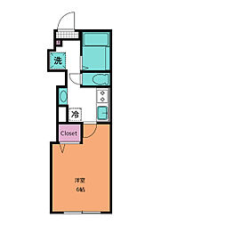 丘の上のフルール 3階1Kの間取り