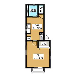 ドゥ・ウェル 2階1DKの間取り