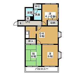 スカイハイムコミヤ 1階3DKの間取り