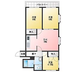 スカイハイムコミヤ 3DKの間取図画像