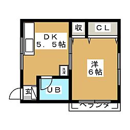 みさき 2階1DKの間取り