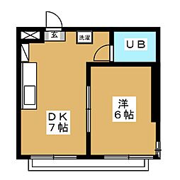 ラフィーヌ元山 3階1DKの間取り