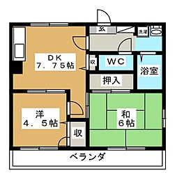 メゾンド・ウェル 2階2DKの間取り