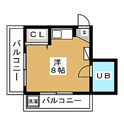 ジュネパレスコージーキャビン 4階ワンルームの間取り