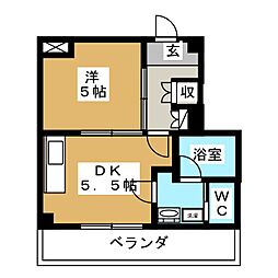 アーク春雨橋Ｂ棟 4階1DKの間取り