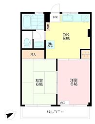 井口ビル武蔵野マンション 4階2DKの間取り