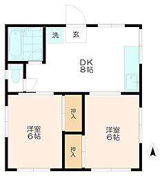 川崎アパート 2DKの間取図画像