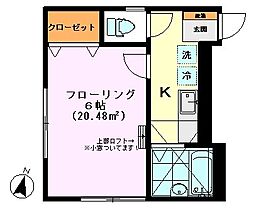 シェリーコート 2階1Kの間取り