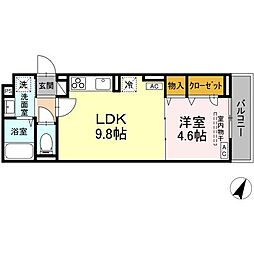 D-comodo深大寺北町 2階1LDKの間取り