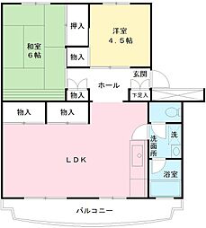 落合団地5号棟 4階2LDKの間取り